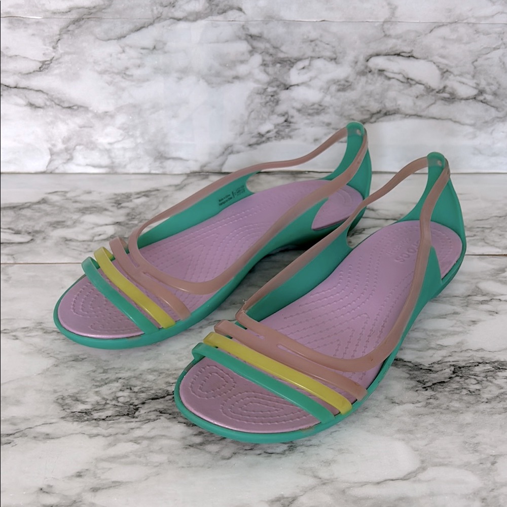 Crocs | women’s size 10 Isabella Huarache flat sandals in pastel color way